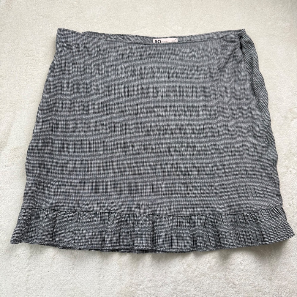 SO Gingham Smocked Mini Skirt Ruffle Hem Coquette Cottagecore Y2K Jr XL